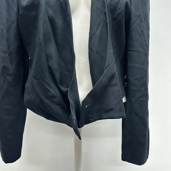 Giorgio Armani Blazer Jacket Coat Cropped Faux Wrap Buttons Black Size 44 US 10 - Picture 7 of 12